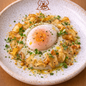 Oeuf parfait Bio. Composer d'unue purée de topinamboure et chips de panais.